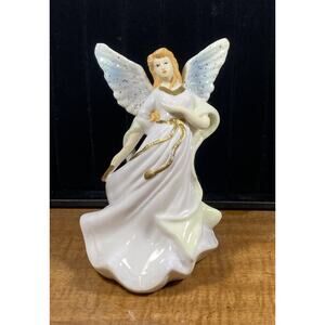 K's Collection Ceramic White & Gold Angel Figurine w Glitter Sparkle Wings